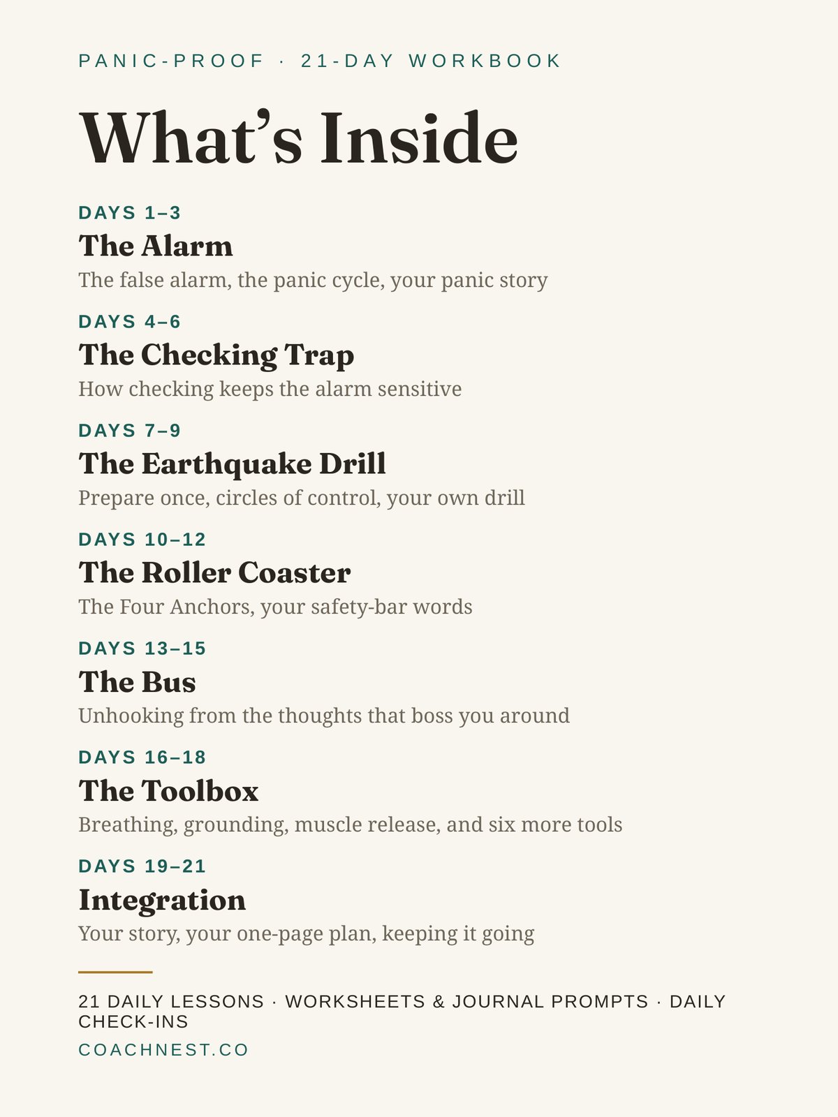 What's inside Panic-Proof: the 21-day contents overview
